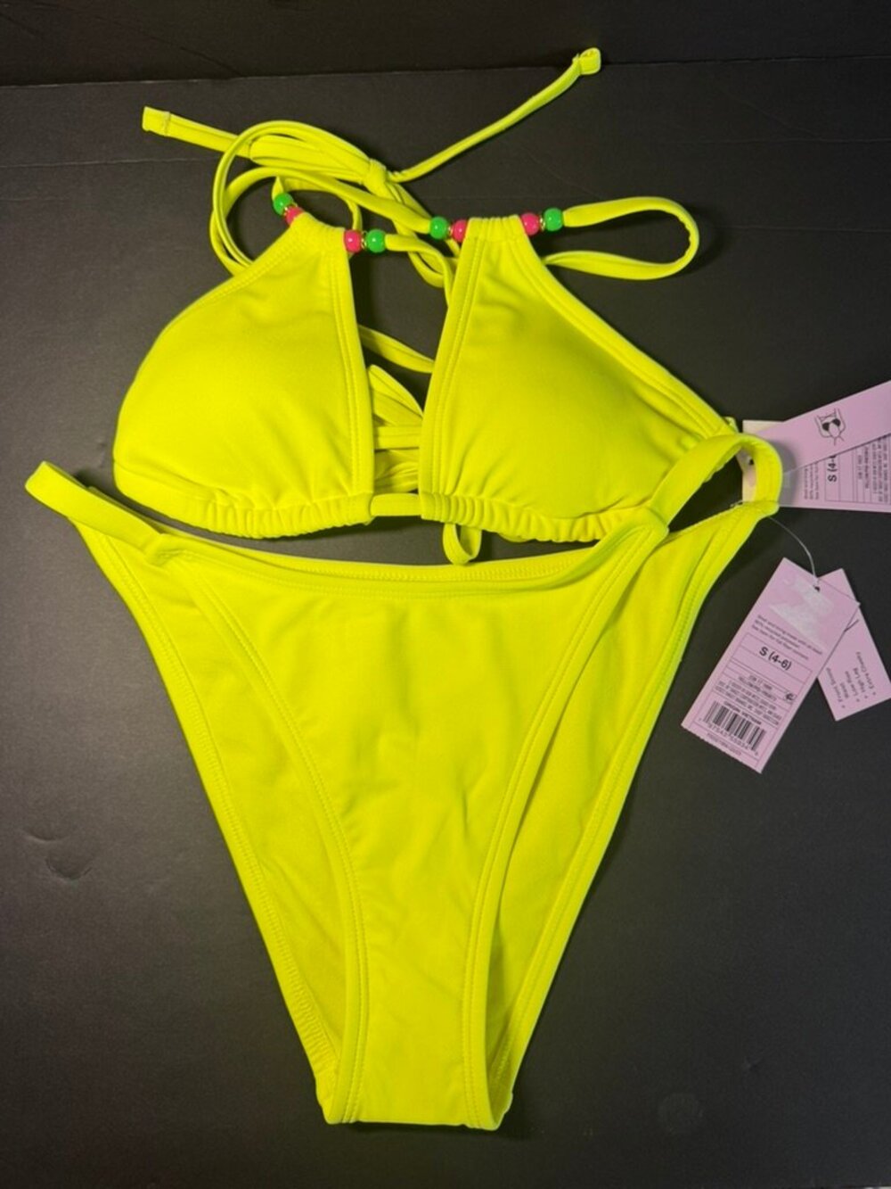 NWT Wild Fable Yellow 2 Piece Bikini, Bead Accents, Halter, Lined, Padded Sz M